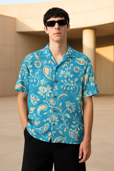 Paisley Print Blue Shirt for Men