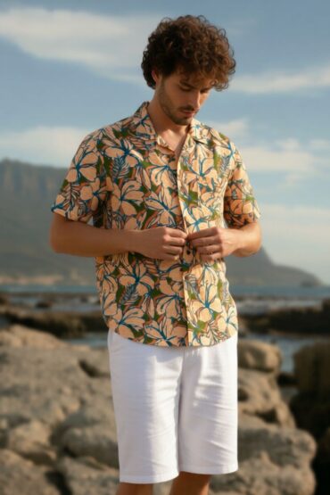 Bold Floral Print Peach Men's Shirt