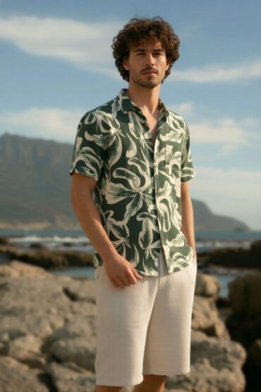 Dark Green Cotton Linen Beach Shirt