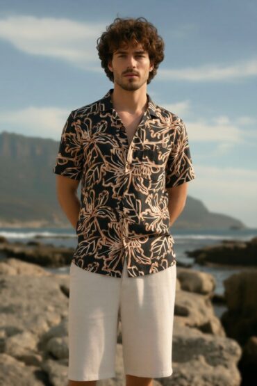 Black Floral Print Shirt for Men