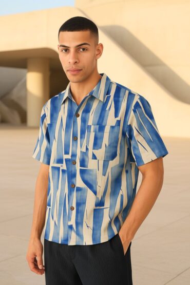 Abstract Print Blue Shirt for Men