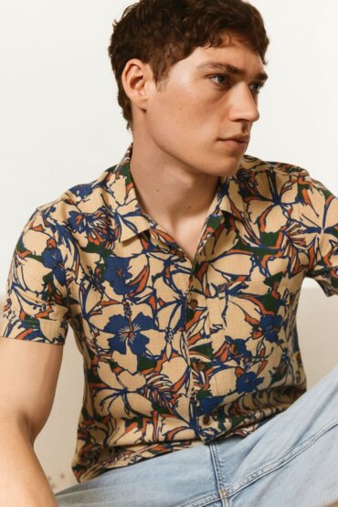 Bold Floral Print Peach Men's Shirt