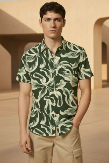 Dark Green Cotton Linen Beach Shirt