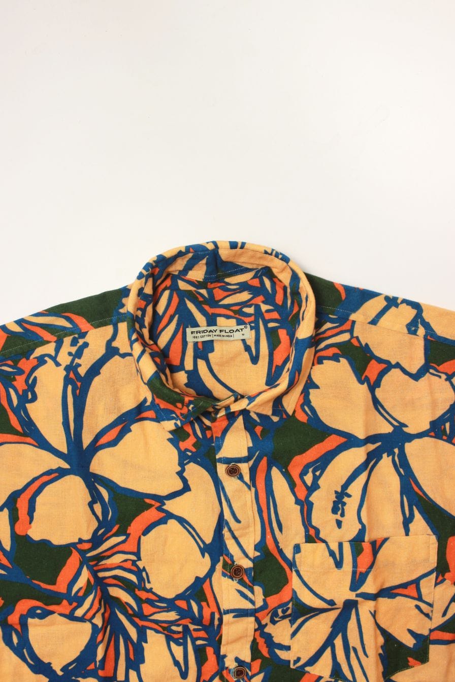 Bold Floral Print Peach Men's Shirt