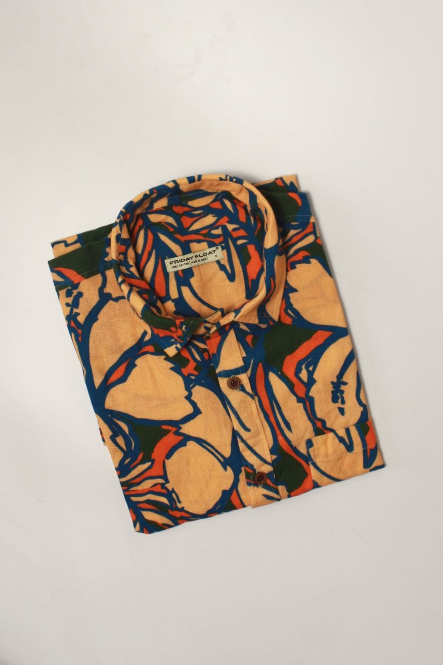 Bold Floral Print Peach Men's Shirt - Image 5