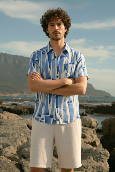 Abstract Print Blue Shirt for Men