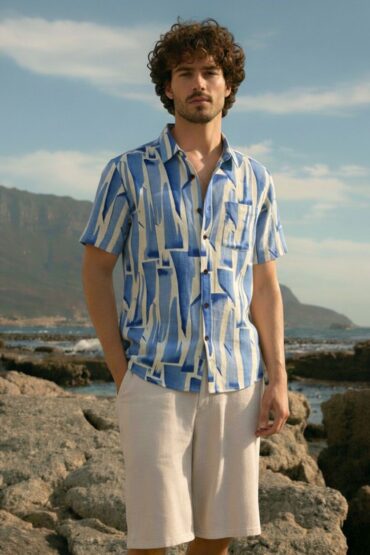 Abstract Print Blue Shirt for Men