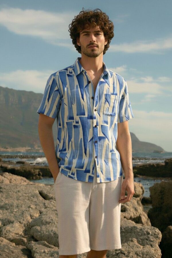 Abstract Print Blue Shirt for Men