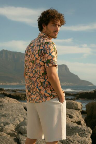 Bold Floral Print Peach Men's Shirt