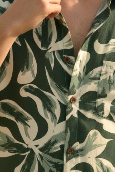 Dark Green Cotton Linen Beach Shirt