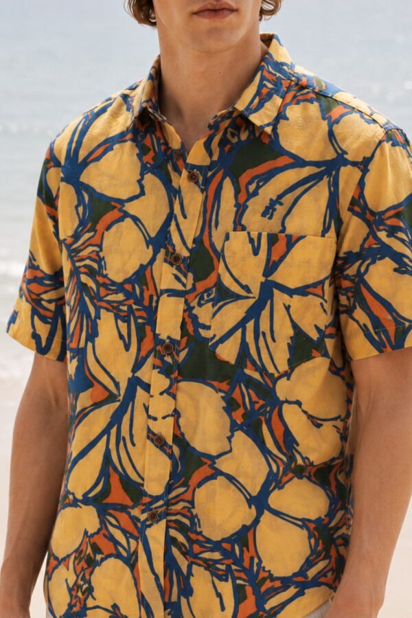 Bold Floral Print Peach Men's Shirt