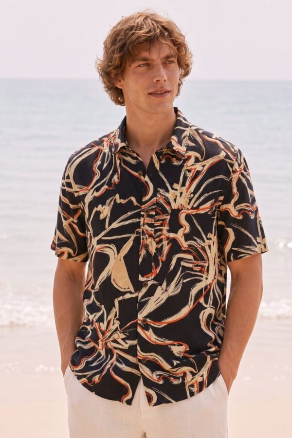 Black Floral Print Shirt for Men