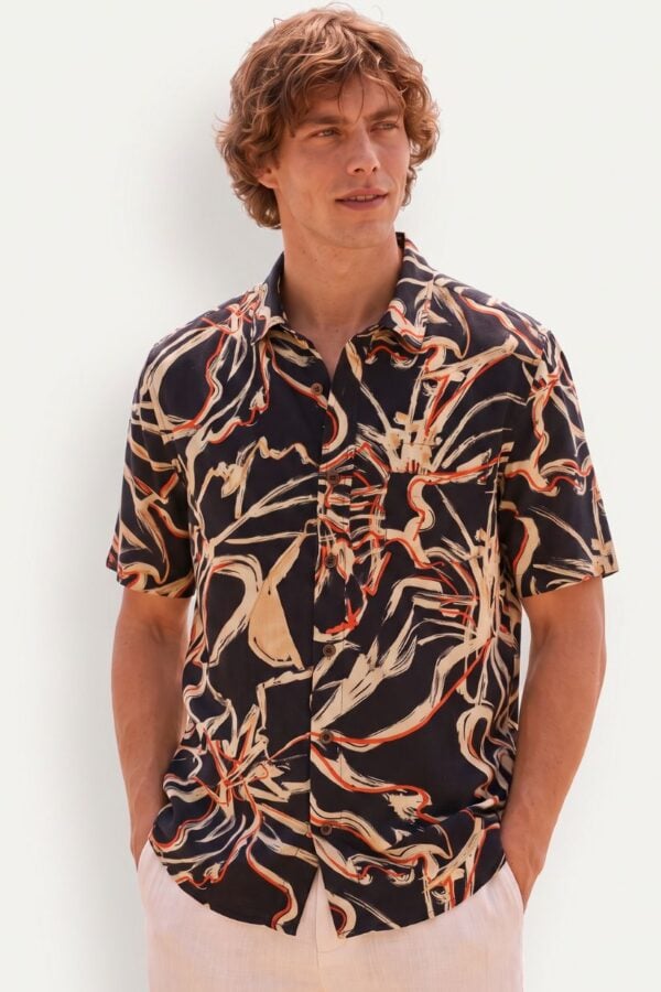 Black Floral Print Shirt for Men