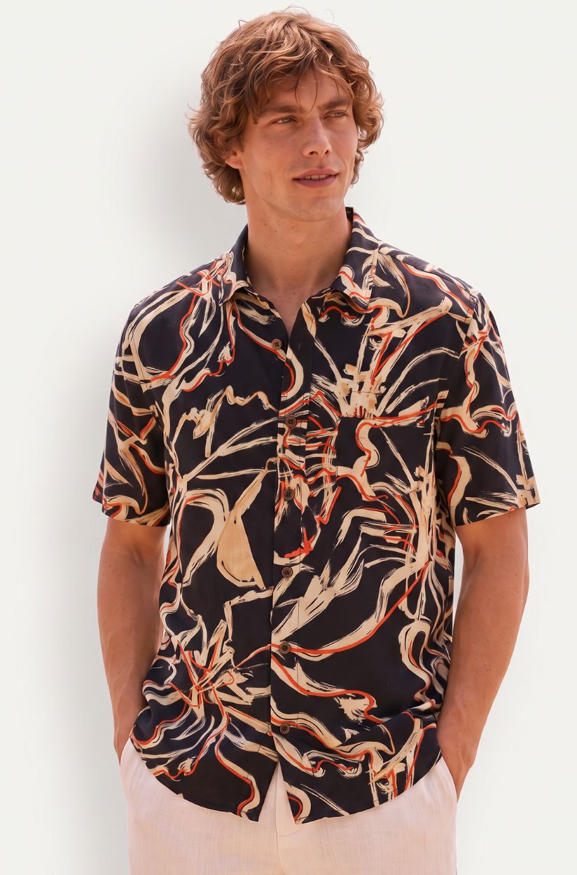 Black Floral Print Shirt for Men