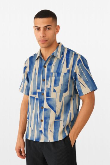 Abstract Print Blue Shirt for Men