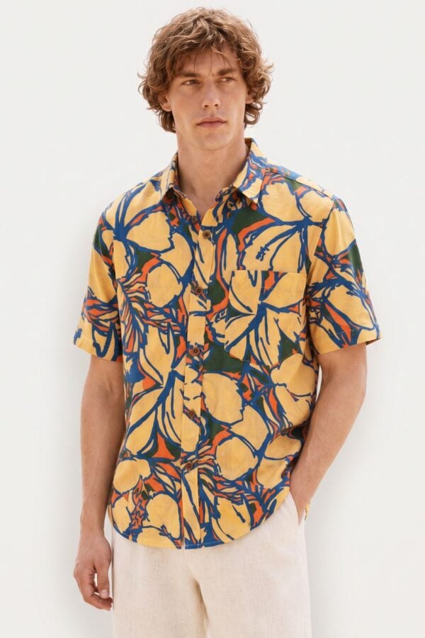 Bold Floral Print Peach Men's Shirt