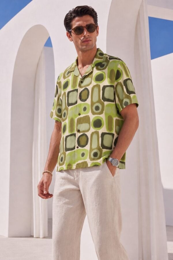 Geometric Abstract Print Beach Shirt