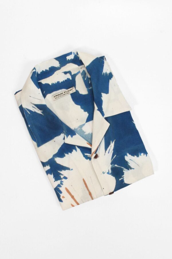 Blue Printed Floral Half Cuban Shirt Men