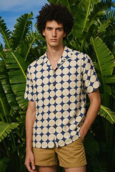 Geometric Print Cuban Shirt for Men