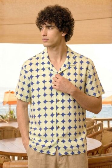 Geometric Print Cuban Shirt for Men
