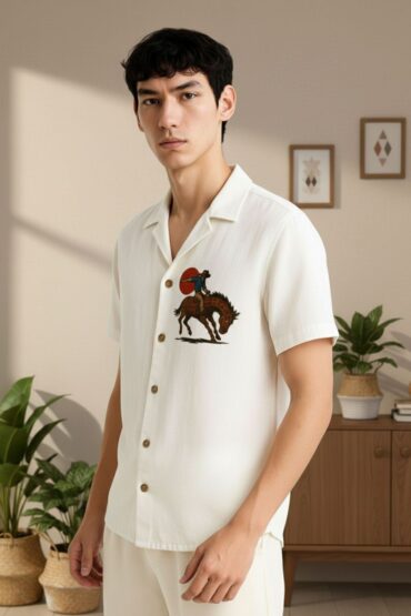Cowboy Embroidered Shirt for Men