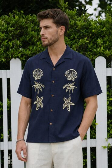 Embroidered Cuban Collar Men's Shirt