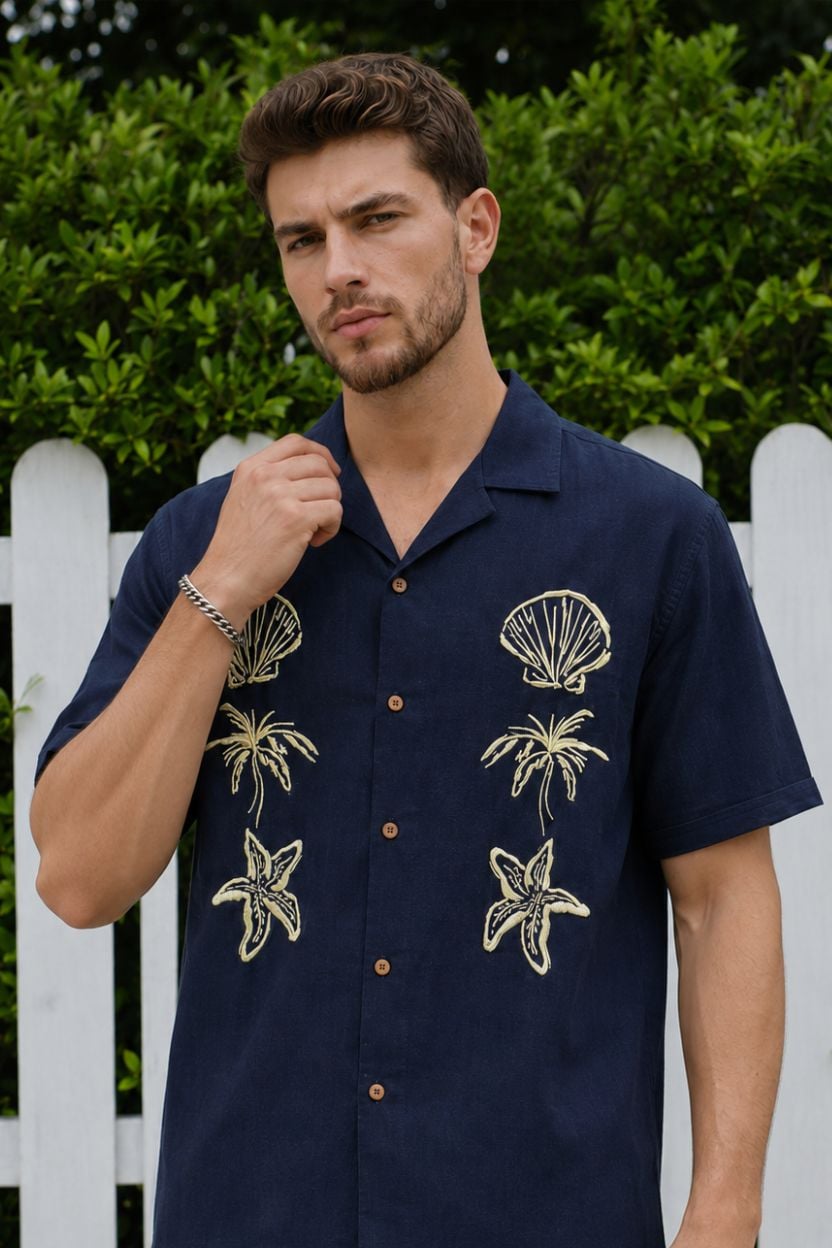 Embroidered Cuban Collar Men's Shirt - Image 3