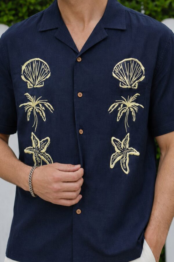 Embroidered Cuban Collar Men's Shirt