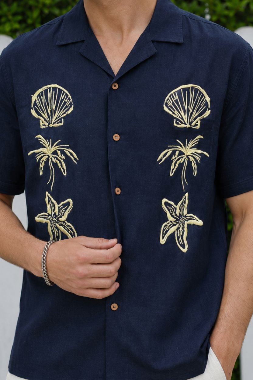 Embroidered Cuban Collar Men's Shirt - Image 5