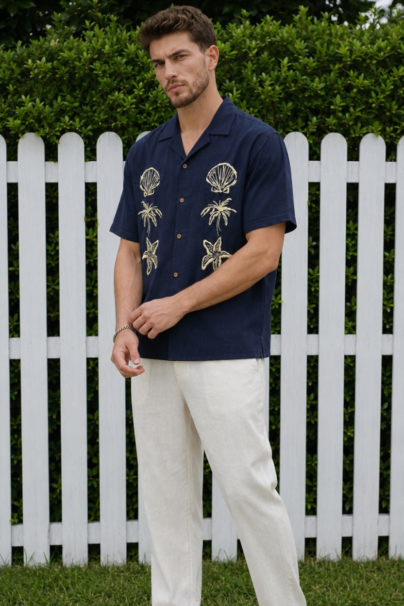 Embroidered Cuban Collar Men's Shirt - Image 4