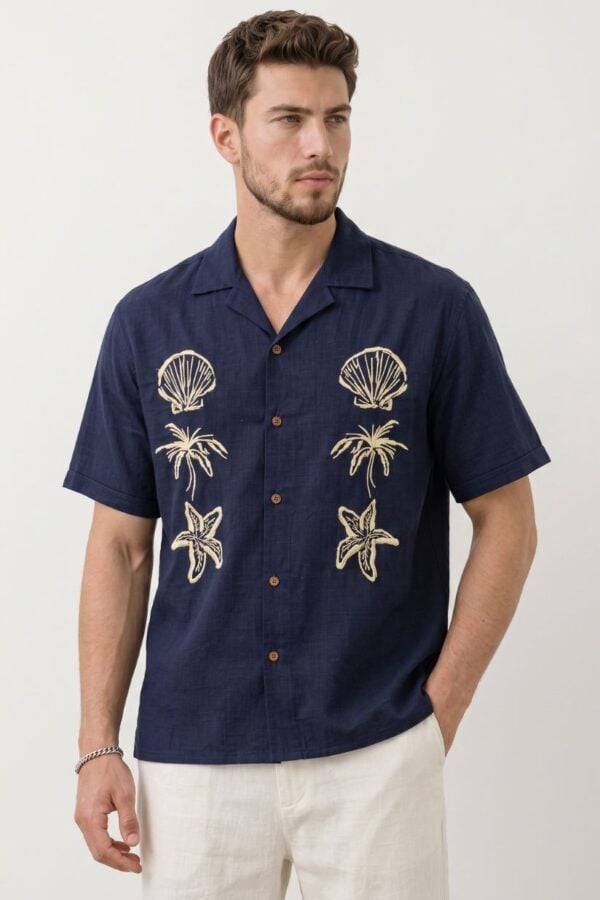 Embroidered Cuban Collar Men's Shirt