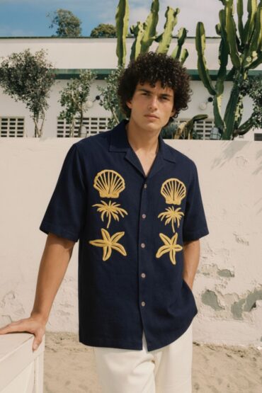 Embroidered Cuban Collar Men's Shirt