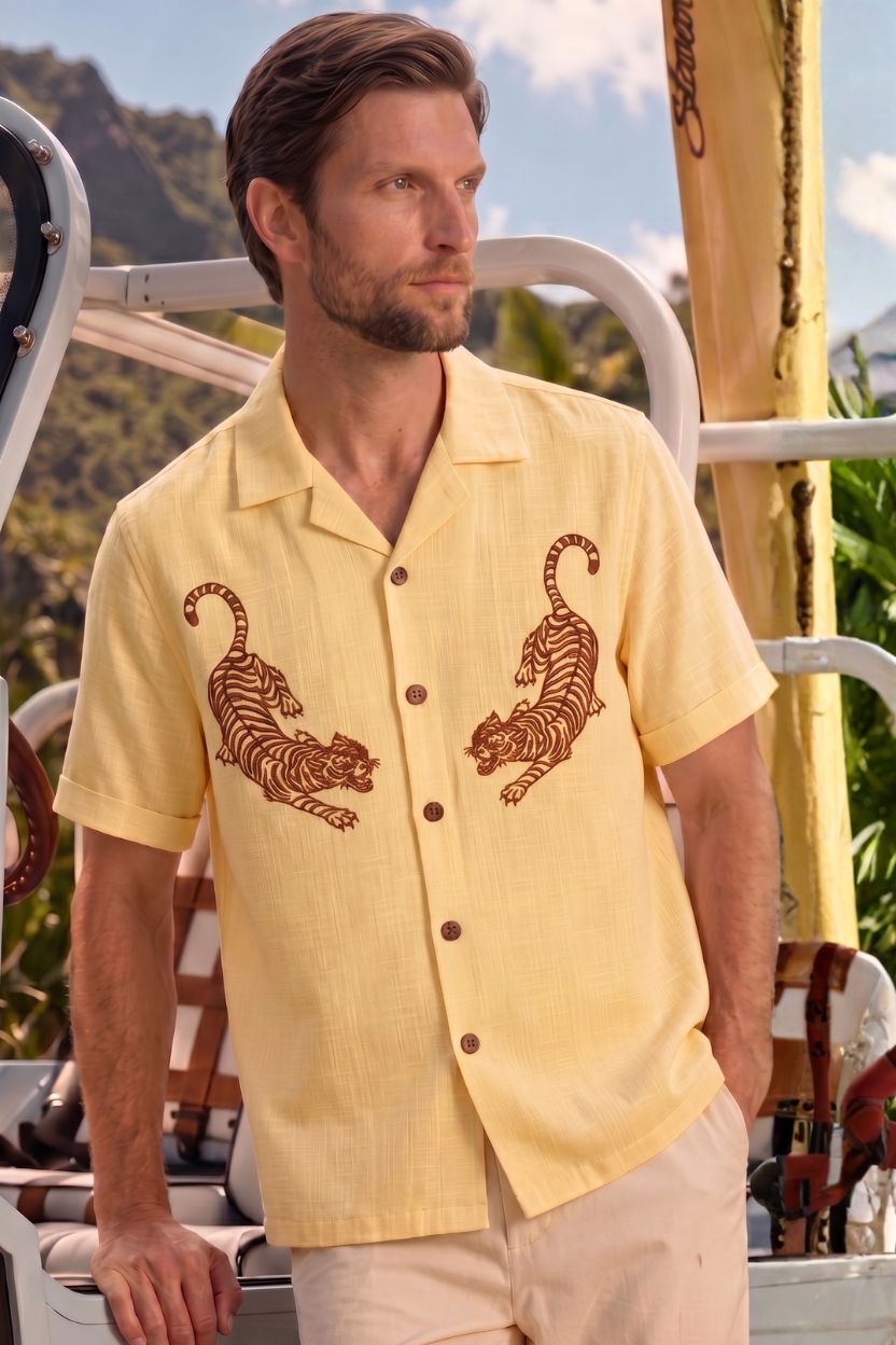 Tiger Embroidery Half Sleeve Shirt for Men - Image 2