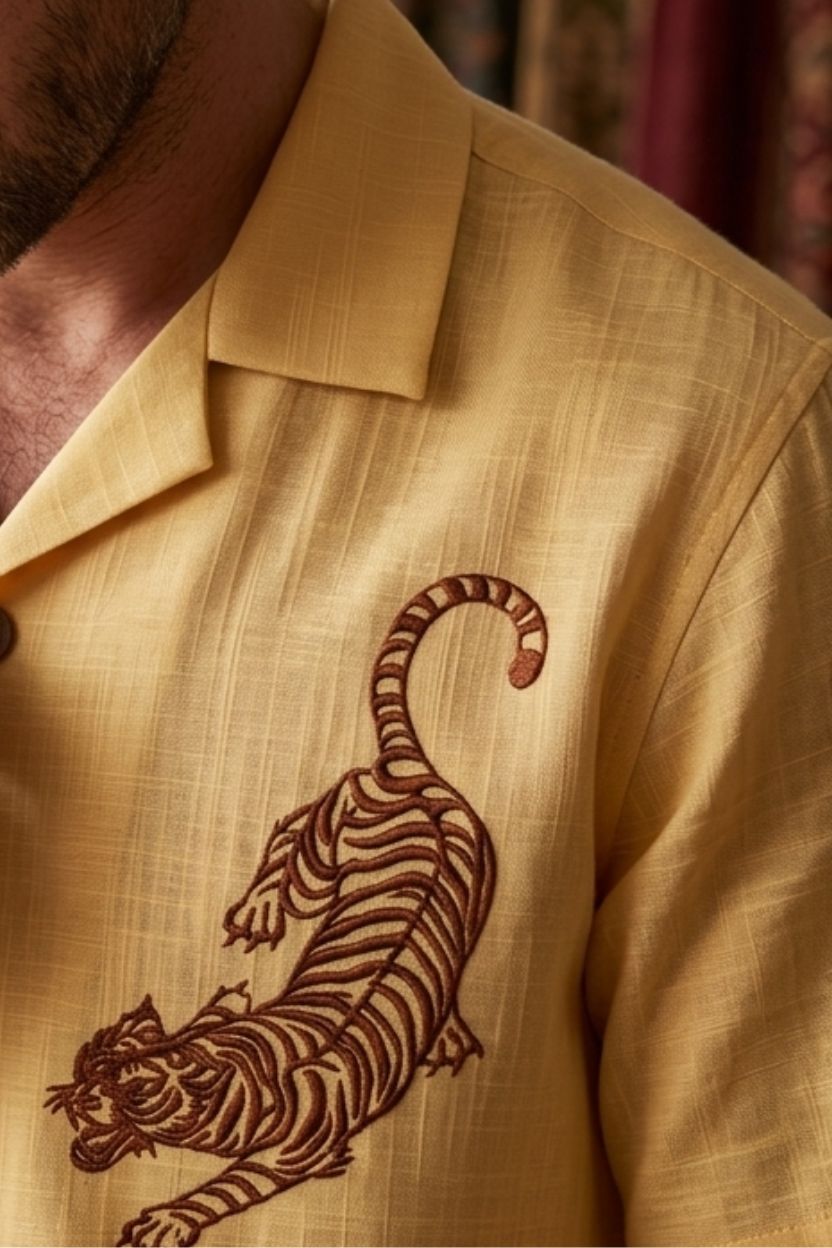 Tiger Embroidery Half Sleeve Shirt for Men - Image 4