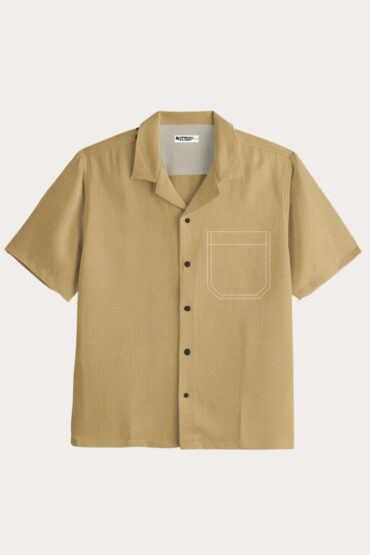 Mustard Beige Linen Cuban Collar Shirt
