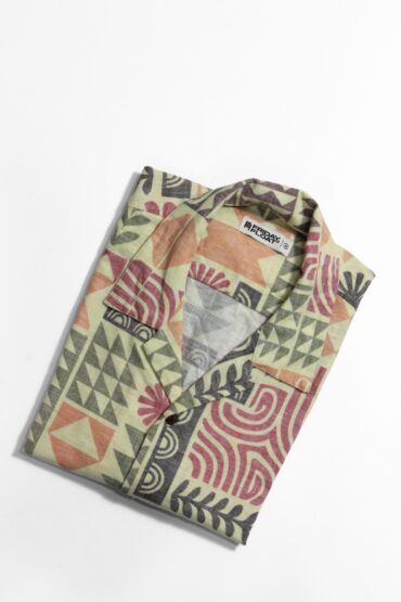 Green Abstract Tribal Print Cuban Collar Shirt