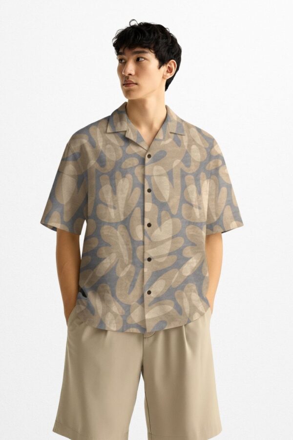 Friday Float Blue and Beige Abstract Cuban Collar Shirt