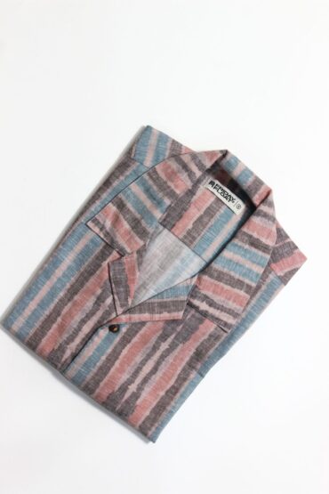 Earthy Rugged Finish Striped Cuban Collar Shirt
