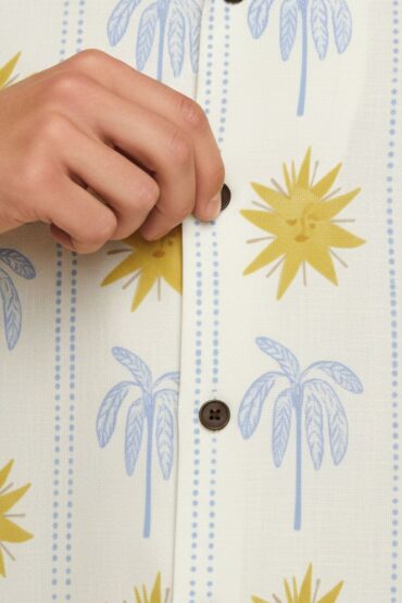 Friday Float Yellow Palm & Sun Cuban Collar Shirt