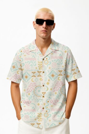 Pastel Abstract Geometric Cuban Collar Shirt