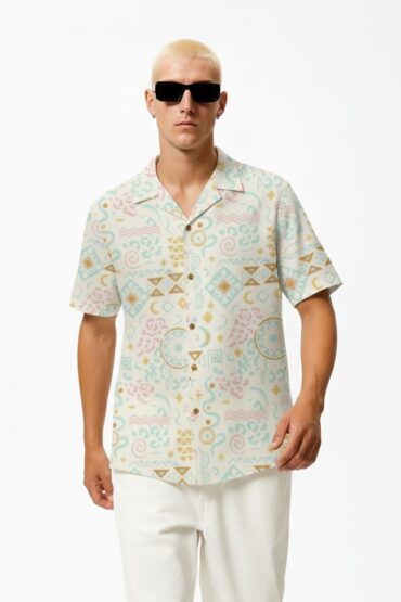 Pastel Abstract Geometric Cuban Collar Shirt