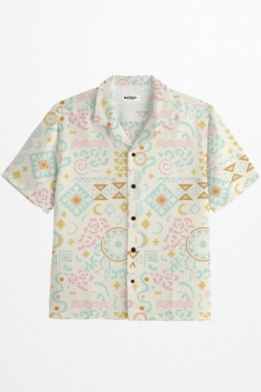 Pastel Abstract Geometric Cuban Collar Shirt