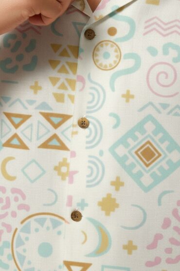 Pastel Abstract Geometric Cuban Collar Shirt