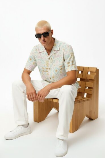 Pastel Abstract Geometric Cuban Collar Shirt