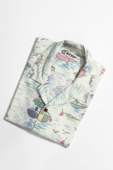 Vintage Boat Print Cuban Collar Shirt
