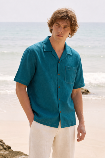 Forest Green Linen Cuban Collar Shirt