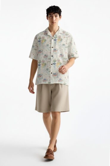 Vintage Boat Print Cuban Collar Shirt