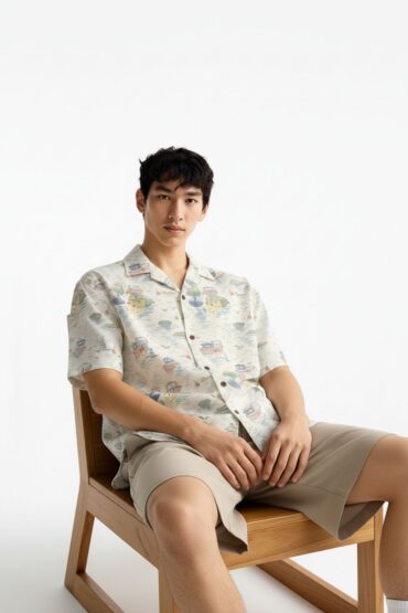 Vintage Boat Print Cuban Collar Shirt