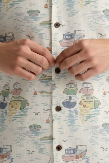Vintage Boat Print Cuban Collar Shirt