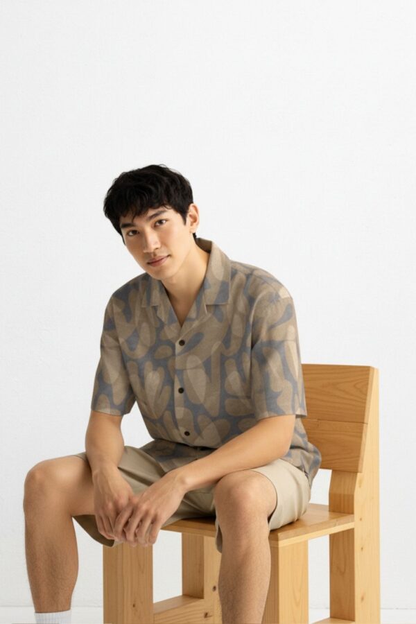 Friday Float Blue and Beige Abstract Cuban Collar Shirt